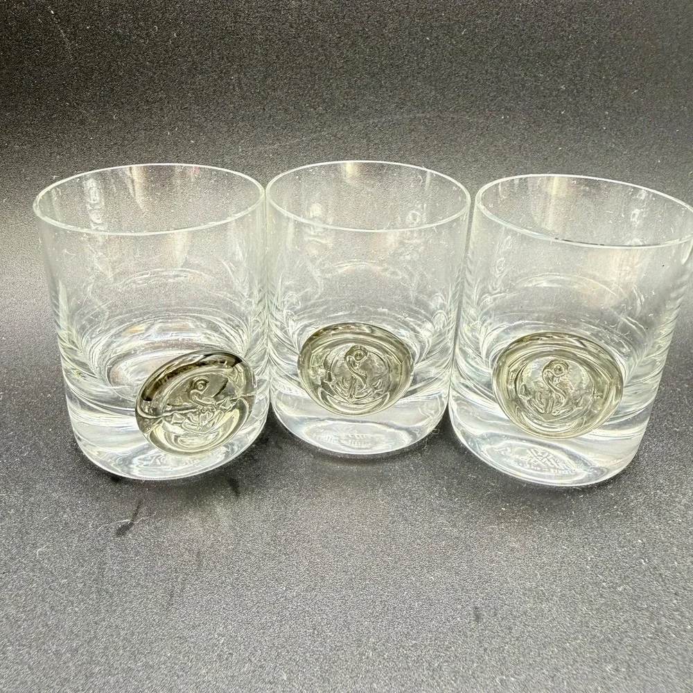 3 Rosenthal Crystal Shot Glasses Pirate Barware Collection w/Applied Anchor READ
